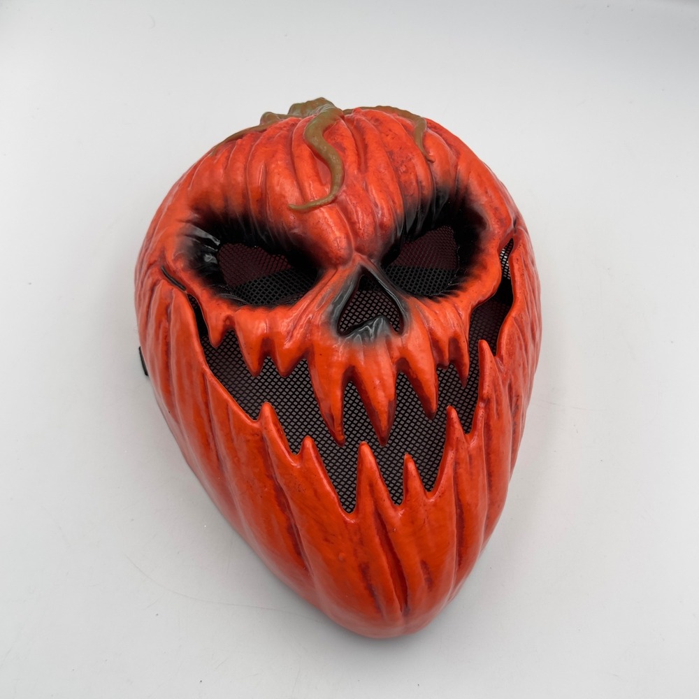 Scary Jack-O-Lantern Pumpkin Halloween Mask Evil Grin Mesh‎ Eyes Orange Costume